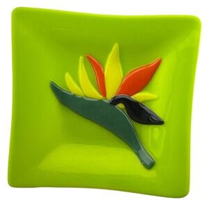 Fused Art Glass Square Trinket Candy Dish signed Julie Johnson